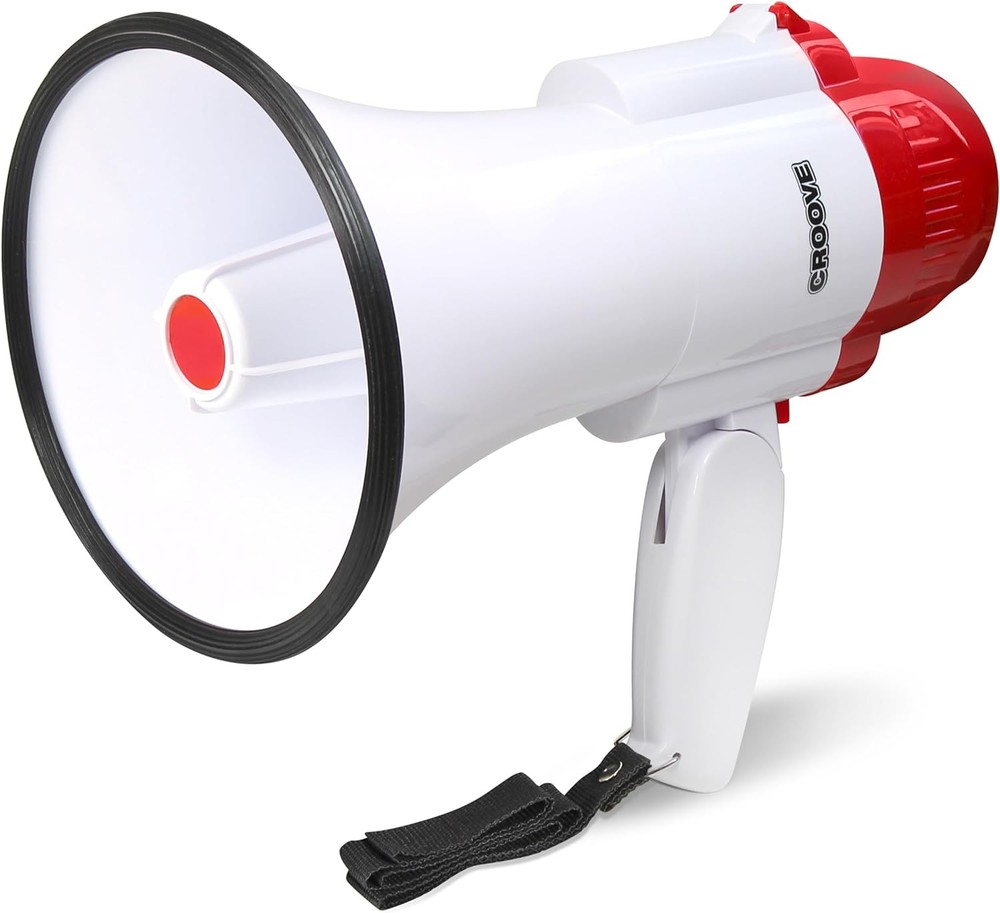 30 Watt Megaphone Bullhorn With Siren & Music, Lightweight Mini Red & White
