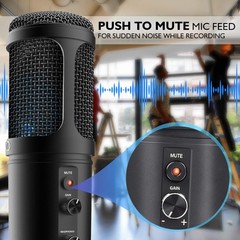 Jovial USB PC Recording Condenser Microphone – Blue LED, Adjustable Gain, Headph