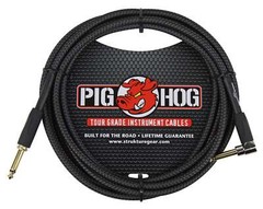 Pig Hog Black Woven Tour Grade Instrument Cable 1/4″ to 1/4″ Right Angle 10ft