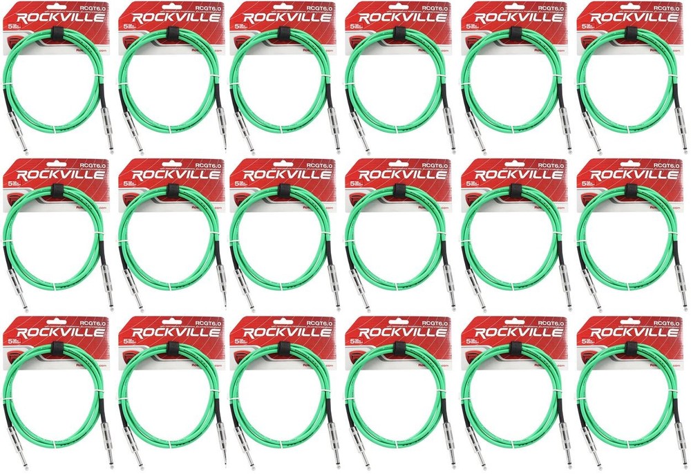 18 Rockville RCGT6.0G 6′ 1/4″ TS to 1/4“ TS Guitar/Instrument Cable