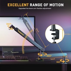 MAONO Microphone Boom Arm, Low Profile Mic (BA92 Black), Black