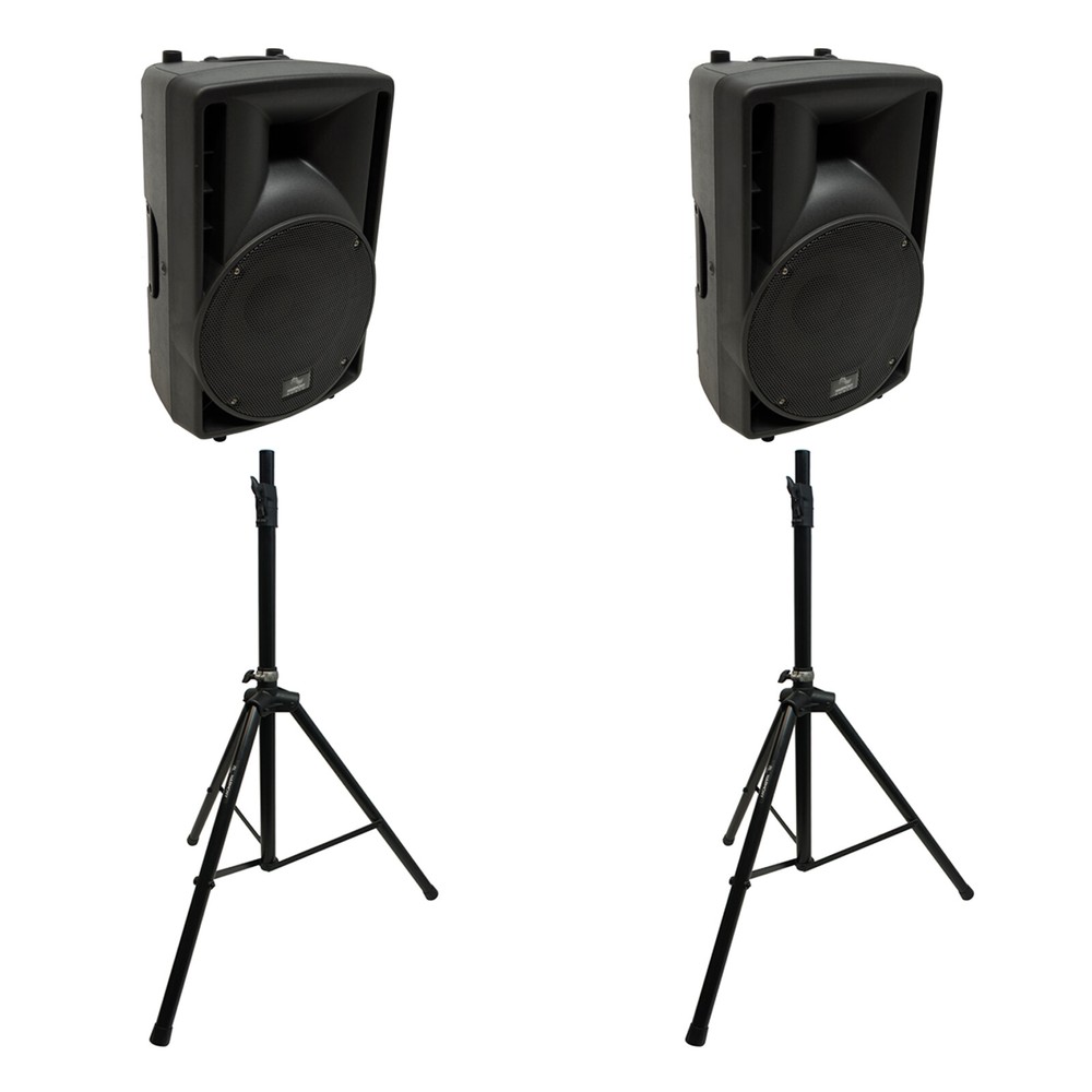 Harmony Audio 10″ Concert Series Powered PA Speakers (2) with Tripod Stands