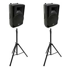 Harmony Audio 10″ Concert Series Powered PA Speakers (2) with Tripod Stands