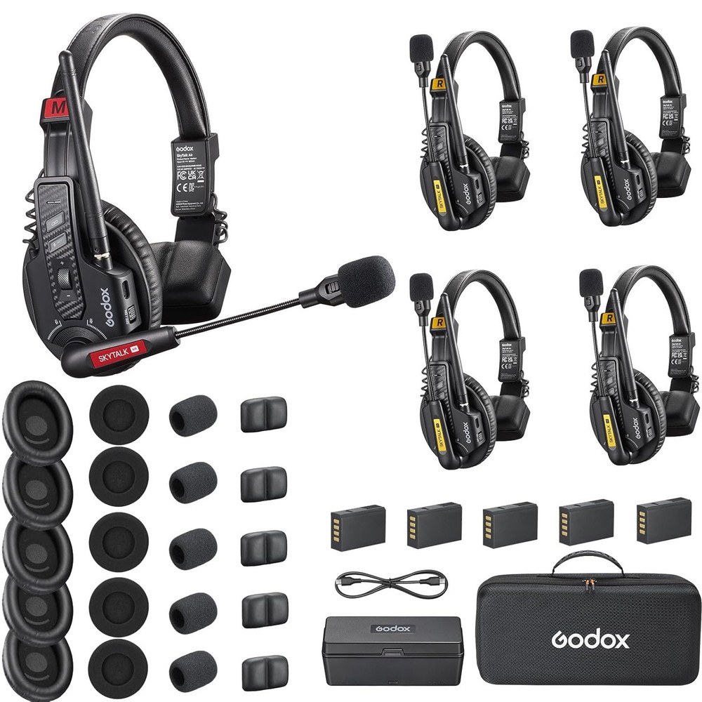 Godox SkyTalk Air 5S 2.4G Full-Duplex Wireless Intercom Headset System 5 Person