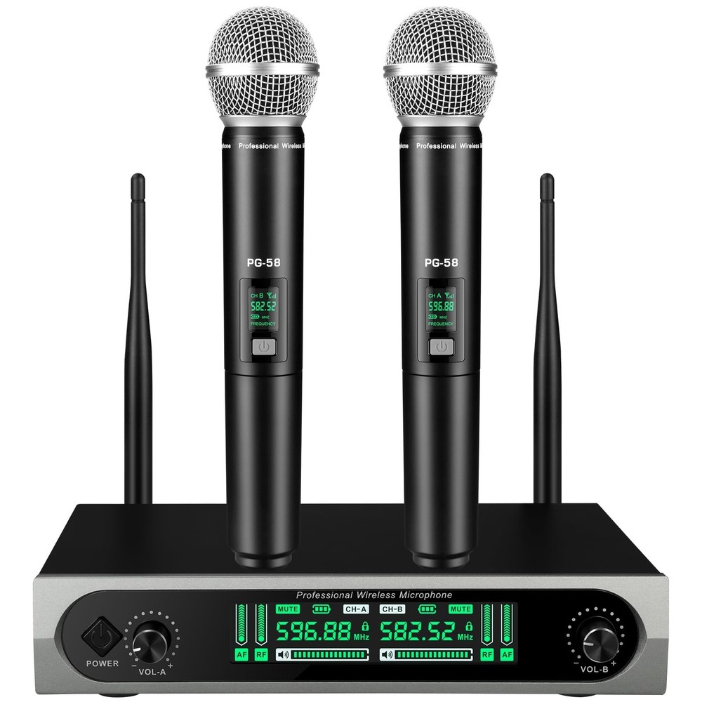 Wireless UHF Microphone System,W/2 Handhelds,Auto Scan,2×50 UHF Frequencies,2…