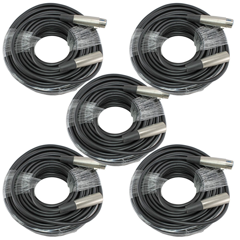 5 PACK shielded 3pin XLR male to female mic microphone cables cords 100 ft foot
