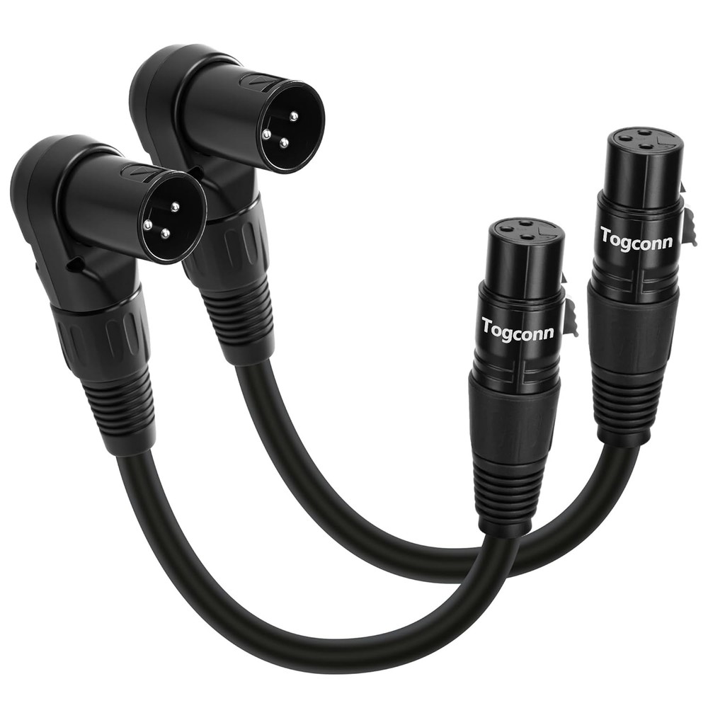 2-Pack Right Angle XLR Microphone Extension Cable Adapter 0.6 Feet, 90 Degree