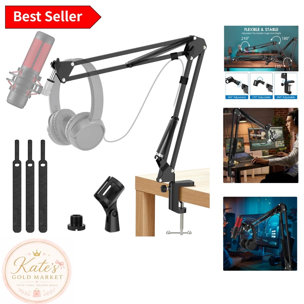 Sturdy Tripod Microphone Stand with 360-Degree Rotation—Perfect for Recording