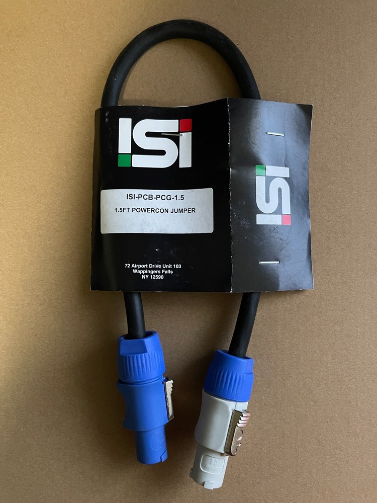 ISI 1.5 ft Stage Lighting PowerCon Jumper Cable 14 AWG – Blue A – Grey B