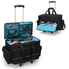 HODRANT Large Rolling DJ Cable Bag, Padded Gig Bag with Detachable Trolley D…