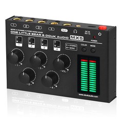 Mono/Stereo 4 Channel Audio Mixer Ultra Low-Noise Line Mixer LED Level Meter