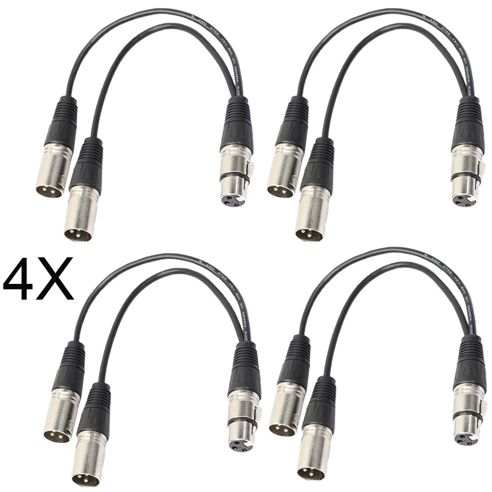 4x 3Pin XLR Female Jack To Dual 2 Male Plug Y Splitter Cable Adapter Microphone