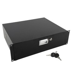 3U Pro Rack Case 19″ Steel Plate DJ Drawer Equipment Cabinet w/Key Black