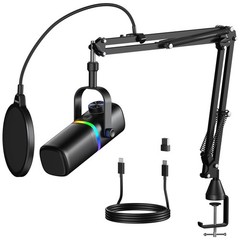 USB Gaming Microphone with Arm, Condenser Mic for PC, MAC, PS4, PS5, Phone