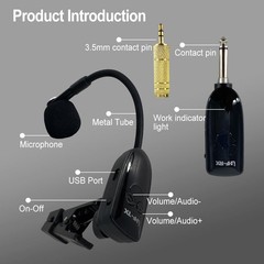 YoungMonic UHF Wireless Saxophone Microphone System Clip-On 001, Black