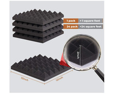 24 Pack-12 x 12 x 2 Inches Pyramid Designed Acoustic Foam Panels, Sound Proof Fo