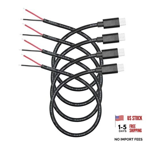 USB C to 2 Pin Bare Wire Open End Power USB Type C Male – 30cm/11inch (4Pcs)