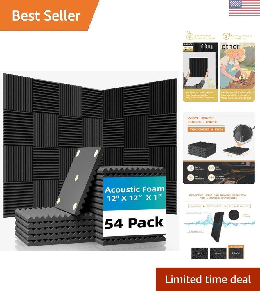 Quick-Recovery Soundproof Panels – 54 Pack 12″x12″x1″ for Enhanced Audio Clarity