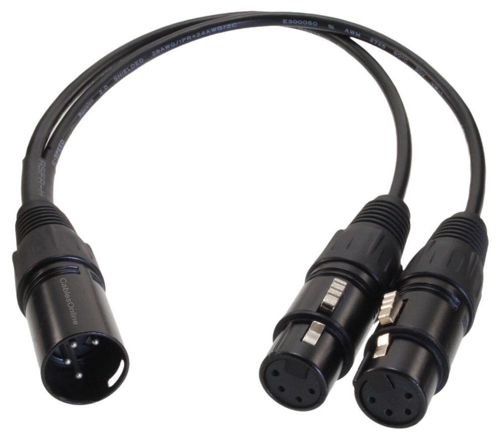 1ft XLR 4-Pin 1-Male to XLR 4-Pin 2-Female Y-Splitter Cable