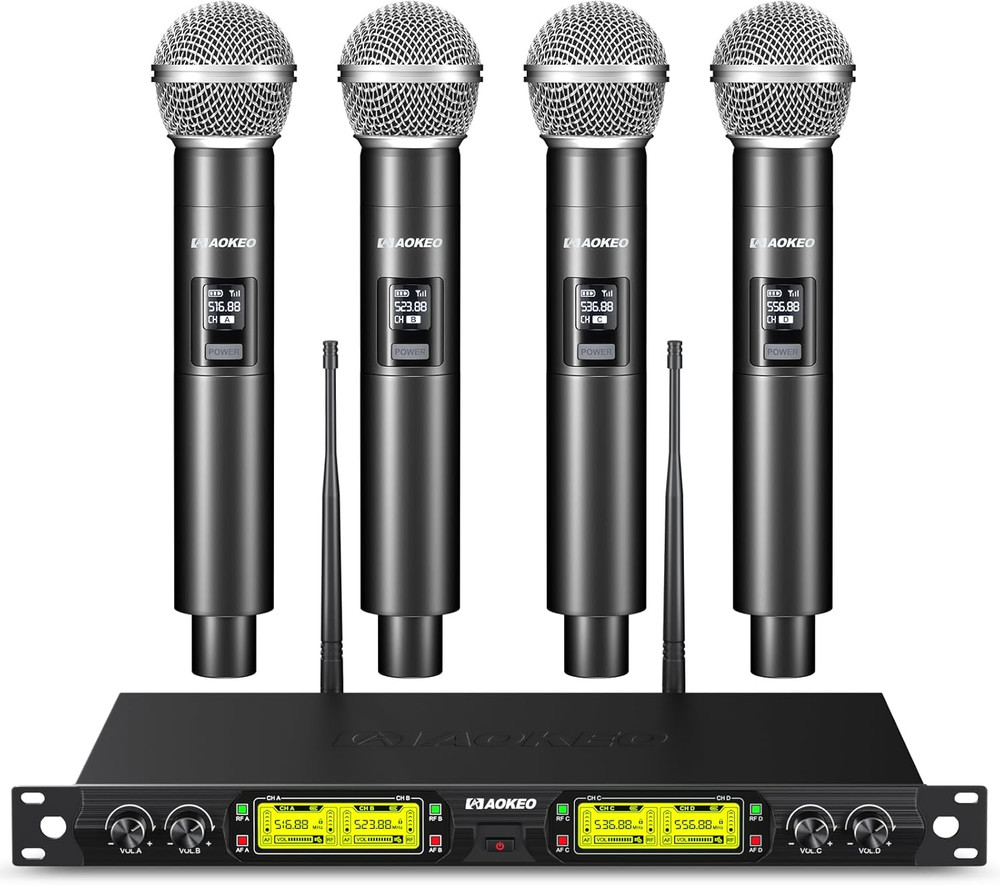 4-Channel UHF Wireless Microphone System with 4 Handheld Mics for Events