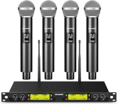 4-Channel UHF Wireless Microphone System with 4 Handheld Mics for Events