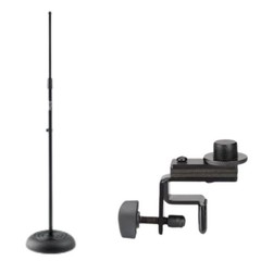 Round-Base Mic Stand Weighted + Heavy-Duty Drum Rim Clip Mount Recording Bundle