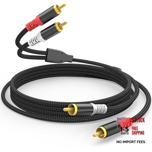 RCA Audio Cable 6.6FT – Dual 6.6FT-1Pack Black Braid Jacket Male to Male