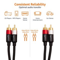 Amazon Basics 2 RCA Audio Cable for Amplifier,Active Speakers 15 Feet, Black