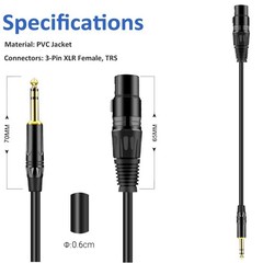 Balanced Cable 25 Foot TRS 6.35mm 1/4 Inch Male To XLR Female Mic Cable