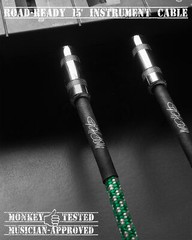 Mophead 15′ Braided 1/4″ TS to 1/4″ TS Guitar Cable Right Angle Green/White