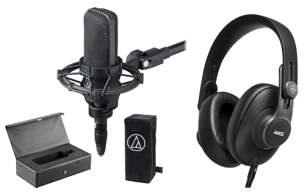 Audio Technica AT4033A Condenser Microphone Mic+Shockmount+AKG Headphones