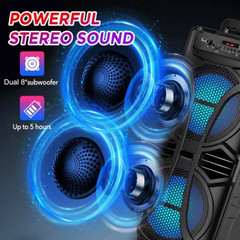 6800W Dual 8 Inch Woofer Bluetooth Speaker System Portable Party Mic FM TWS USB