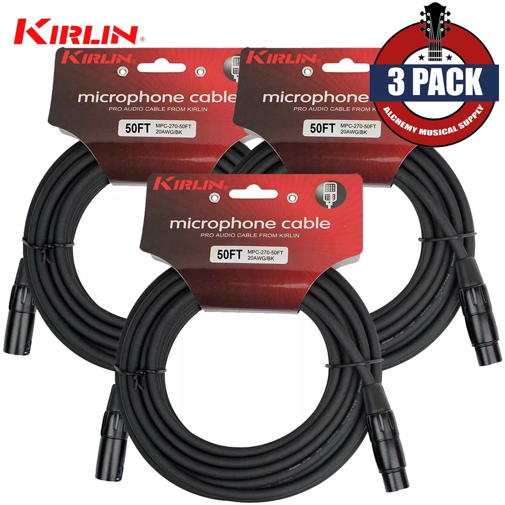 3-PACK Kirlin 50FT XLR Male to Female Microphone Cable Black MPC-270 PB-50/BK