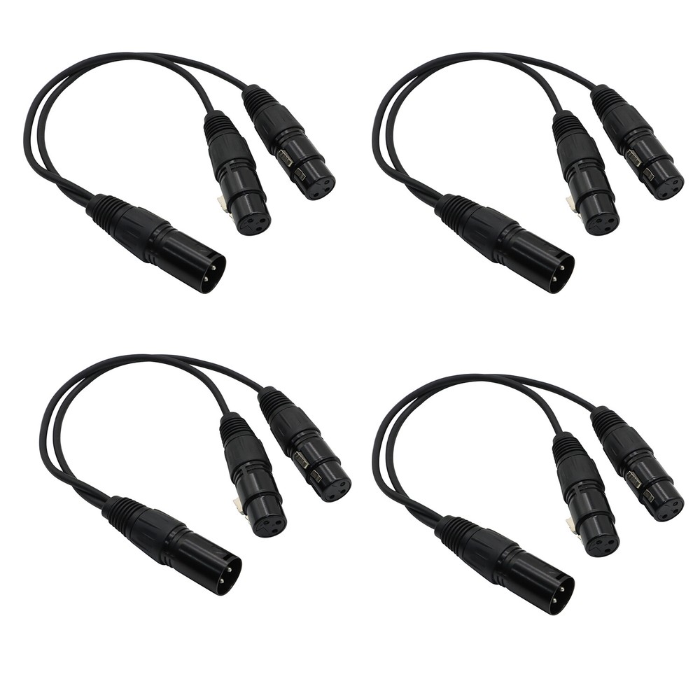 4PC 3-Pin XLR Male to Dual 2 Female Jack Y Splitter Mic DJ Cable Adaptor 16 AWG