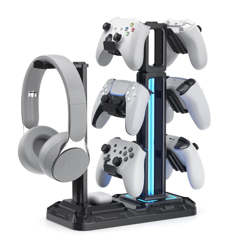 KDD RGB Desk Controller Holder & Universal Headphone Hanger, 6 Hooks