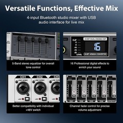 Professional Audio Mixer, Sound Console w/USB Audio Interface, 4-Channel Soun…