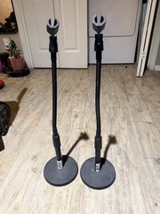 Black Metal Floor Microphone Stands w/ Weighted Bases, Pair