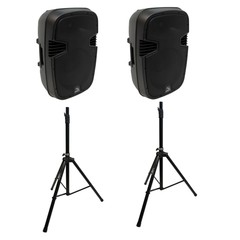 Harmony Audio 12″ Bluetooth Powered PA Speakers (2) with Tripod Stands