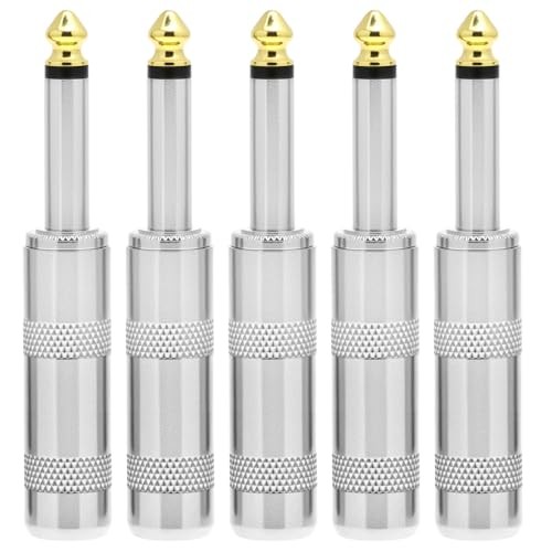 1/4″ TS Plug 6.35mm Mono Male Jack Connector, 5 Pcs Solder Type Audio Cable