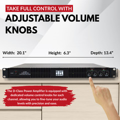 MUSYSIC Professional 4-Channel 2×9600 Watts D-Class 1U Power Amplifier MU-D9600
