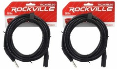 2 Rockville RCXMB20-B Black 20′ Male REAN XLR to 1/4“ TRS Balanced Cables