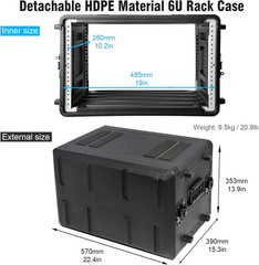 6U Rack Case Shallow 11″ Depth, 19″ Rackmount Flight Case, Watertight