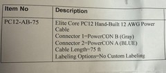 elite core pc12-AB-75 Audio PowerCon Power Extension Cable