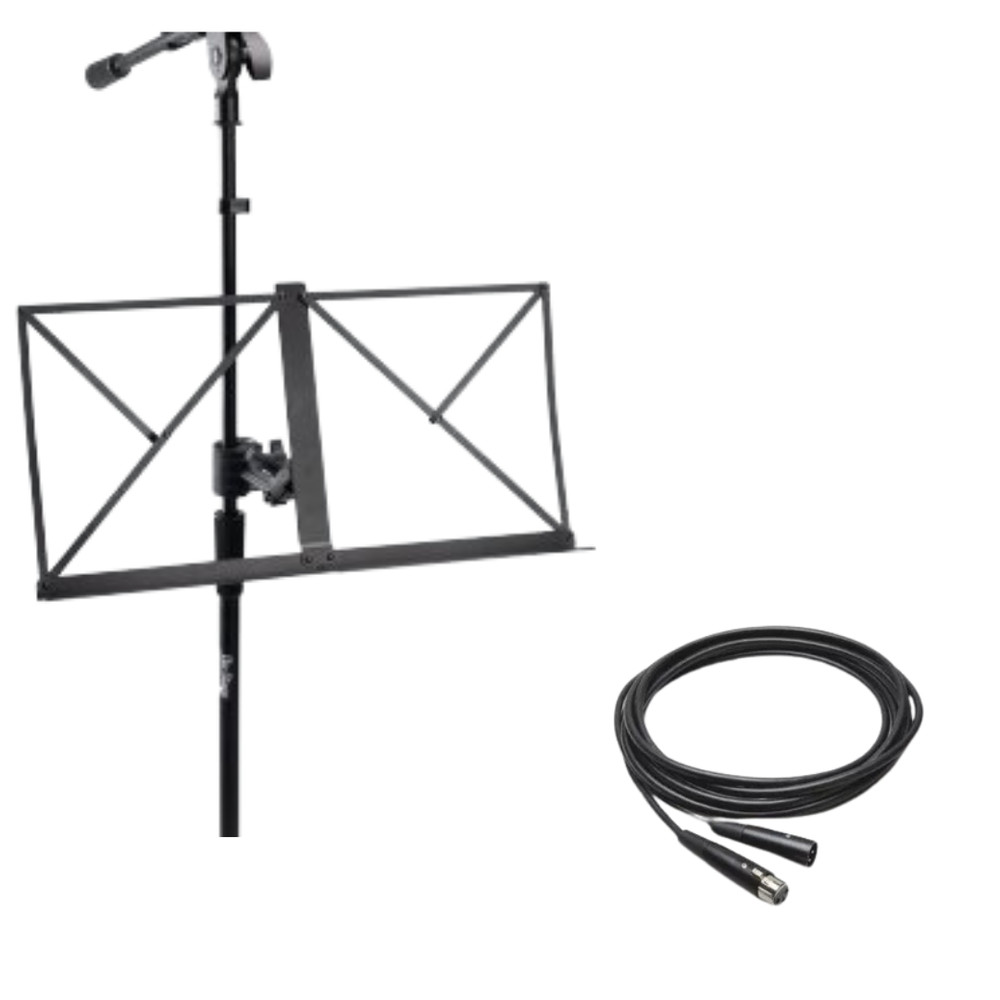 Clamp-On Mic Stand Music Tray + 25ft XLR Microphone Cable Vocal Stage Bundle
