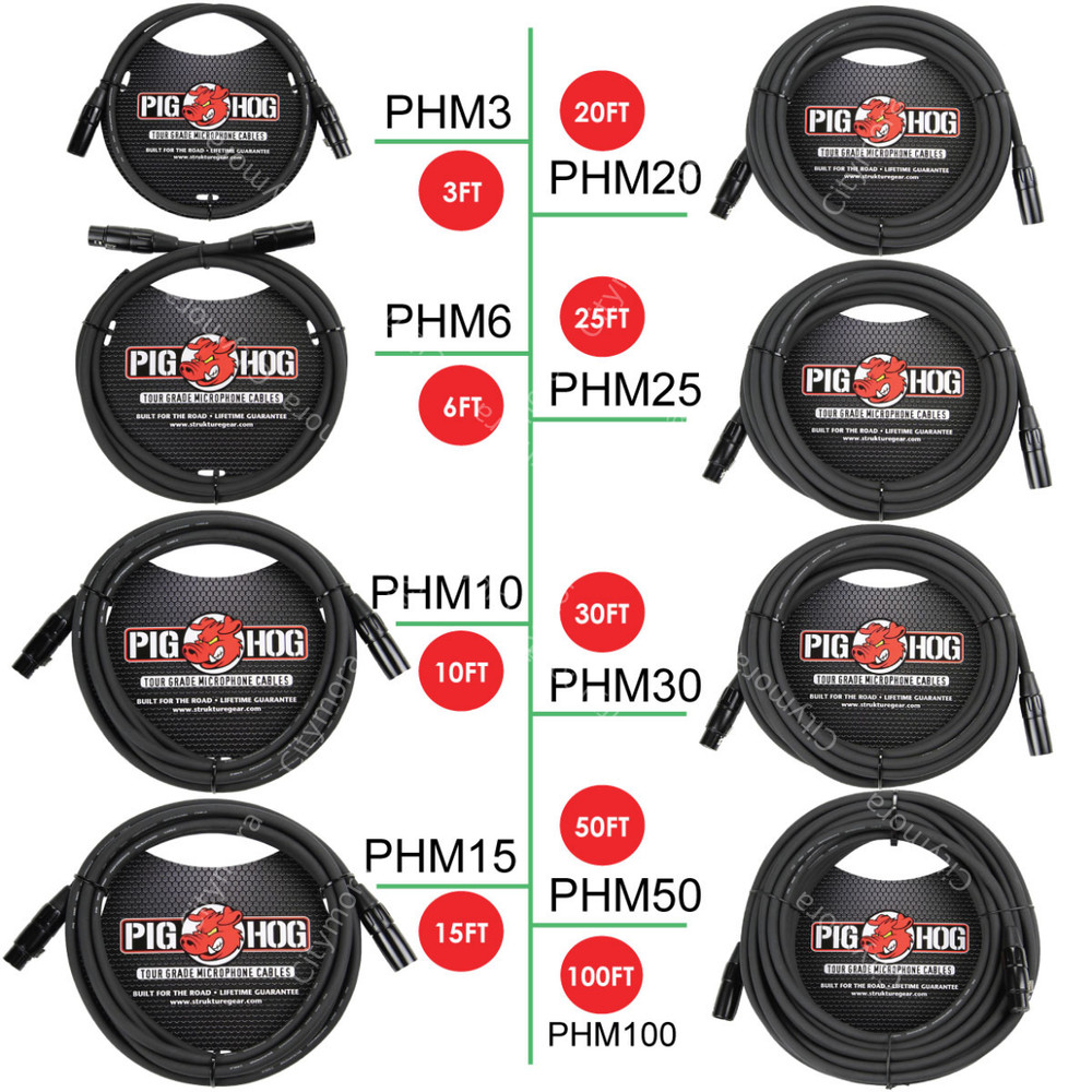 Pig Hog PHM3/6/10/15/20/25/30/50/100 High Performance 8mm XLR Microphone Cable