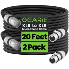 GEARit XLR Male to Female Microphone Cable (20 Feet, 2-Pack) 3-Pin Black