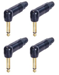 (4 Pack) Neutrik NP2RX-B Mono TS Right Angle 1/4 6.35mm Guitar Plug Gold & Black