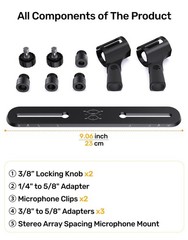Stereo Array Spacing Mic Bar Mount Fits 1/4 3/8 5/8 Inch Thread Adapter