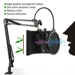 Microphone Isolation Shield, Foldable Mic Sound Absorbing Foam for Condenser Mic