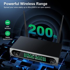 Wireless UHF Microphone System,W/2 Handhelds,Auto Scan,2×50 UHF Frequencies,2…